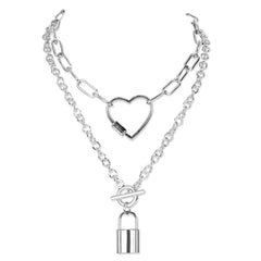 Silver chain love lock necklace