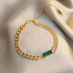 Classic Geometric Rectangle Green Crystal Stainless Steel Set