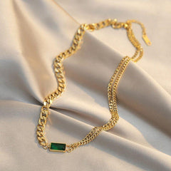 Classic Geometric Rectangle Green Crystal Stainless Steel Set