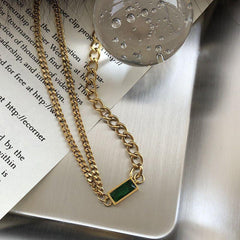 Classic Geometric Rectangle Green Crystal Stainless Steel Set