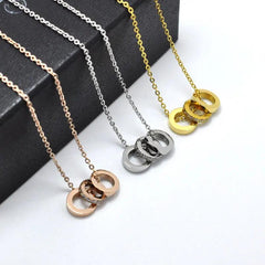 Creative Three Circles Titanium Steel Necklace Rose gold Charm Necklace jewelry
