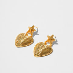 Retro Textured Five-pointed Star and Love Earrings
