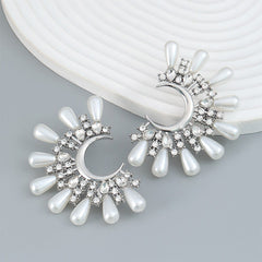 Floral Burst Boho Pearl Cluster Drop Earrings