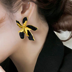 Double Flower Color Block Earrings