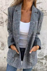 Stylish Retro Houndstooth Lapel Casual Blazer