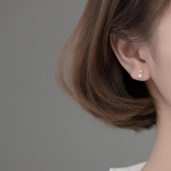 Earring Genuine 925 Sterling Silver Geometric Zircon Pearl Mini Small Stud Korean Style