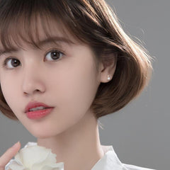 Earring Genuine 925 Sterling Silver Geometric Zircon Pearl Mini Small Stud Korean Style