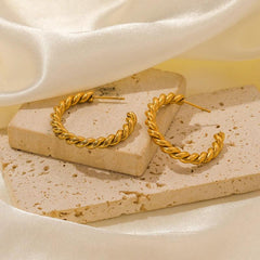 Earring Metal Twist Unusual Stainless Steel 18K Texture Gold Color YOS0333