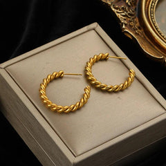 Earring Metal Twist Unusual Stainless Steel 18K Texture Gold Color YOS0333