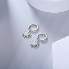 Earring Silver Color Sun Hoop Opal Clear CZ
