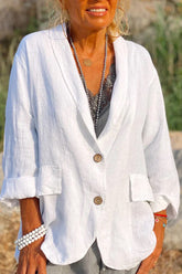 Linen Cotton Blend Long Sleeve Lightweight Blazer