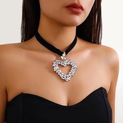 Velvet Rhinestone Big Heart Necklace