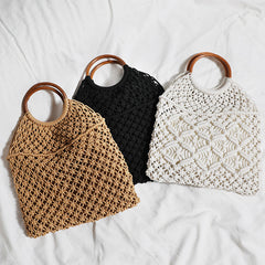 Rattan Handle Hollow Cotton Thread Bag