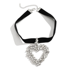 Velvet Rhinestone Big Heart Necklace