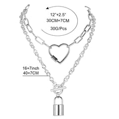 Silver chain love lock necklace