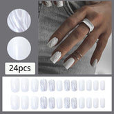 24pcs Short Square Trim Fake Nail & 1sheet Tape