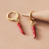 Fashionable Gold Chili Pendant Earrings and Necklace Set with Red Enamel Accents