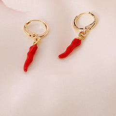 Fashionable Gold Chili Pendant Earrings and Necklace Set with Red Enamel Accents