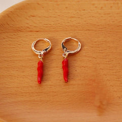 Fashionable Gold Chili Pendant Earrings and Necklace Set with Red Enamel Accents