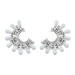 Floral Burst Boho Pearl Cluster Drop Earrings