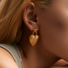 Retro Textured Five-pointed Star and Love Earrings