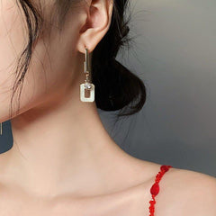 Geometric Elements Asymmetric Long Earrings