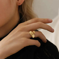 Geometric Golden Stainless Steel Opening Finger Rings