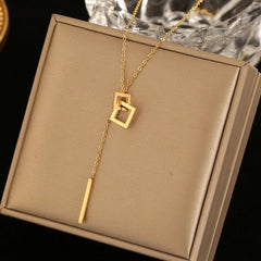 Geometric Square Buckle Stainless Steel Short Necklace