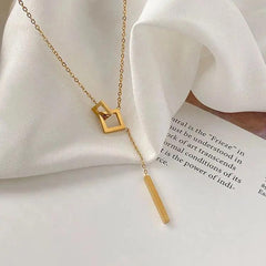 Geometric Square Buckle Stainless Steel Short Necklace