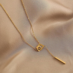 Geometric Square Buckle Stainless Steel Short Necklace