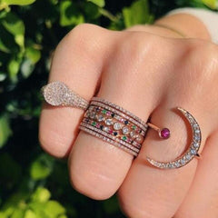 Gold Black Multi Color Rainbow Finger Ring