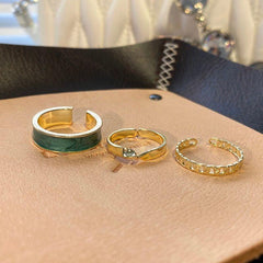 Gothic Metallic Green Oil Three Pieces Open Finger Rings Set