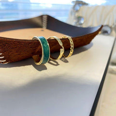 Gothic Metallic Green Oil Three Pieces Open Finger Rings Set