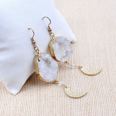 Half Moon Natural White Stone Big Long Earrings