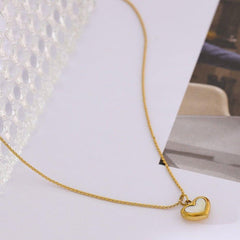 Heart Natural Shell Pendant Necklace Stainless Steel