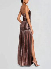 Metallic Pleated Sleeveless Dress
