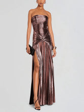 Metallic Pleated Sleeveless Dress