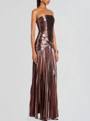 Metallic Pleated Sleeveless Dress