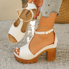 Orange Peep Toe Casual Sandals