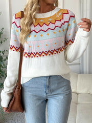 Contrast Round Neck Long Sleeve Sweater