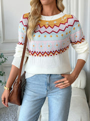Contrast Round Neck Long Sleeve Sweater