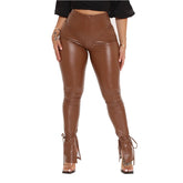 High-Waisted Hip-Lifting Pleated Skinny Long Leather Pants