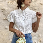 Here Comes The Sun Crochet Lace Puff Sleeve Blouse