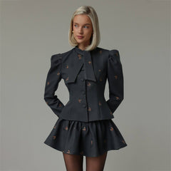 Color-Blocked Butterfly Embroidered Suit