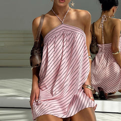 Halter Neck Striped Mini Dress