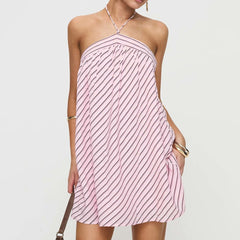 Halter Neck Striped Mini Dress