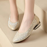 Diamond-studded matte round-toe flat shoes