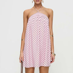 Halter Neck Striped Mini Dress