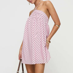 Halter Neck Striped Mini Dress