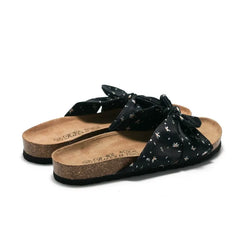Casual Khaki Beach Slide Sandals Splicing Bow Canvas